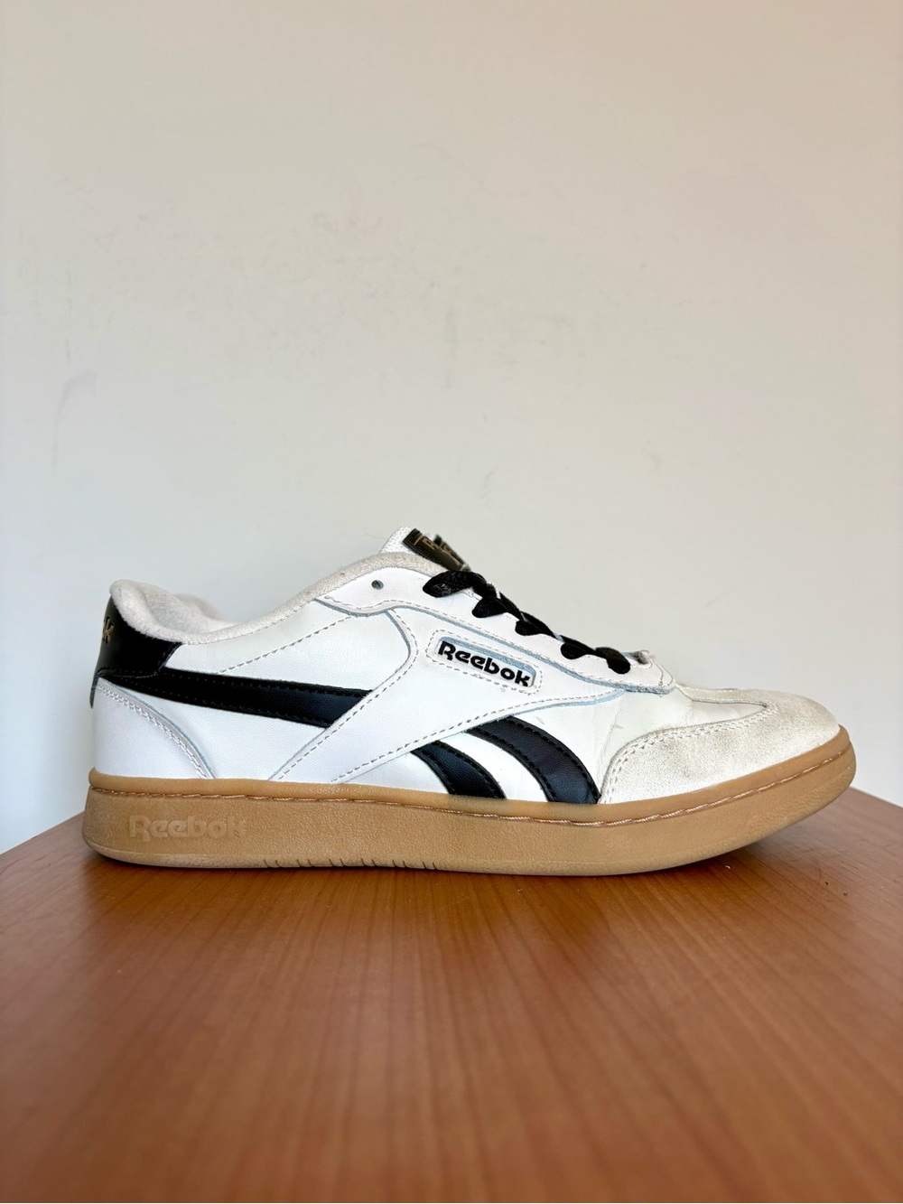 Reebok Forte Lounger Leather Sneaker Chalk Black Pale Gold Retro Sporty Size 7